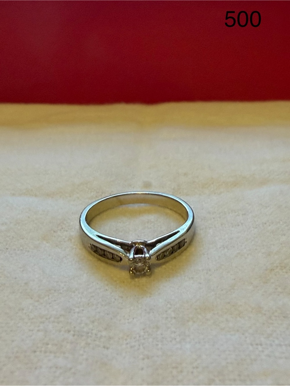 White Gold Ring with Diamond Pavé Side Accents - White Gold